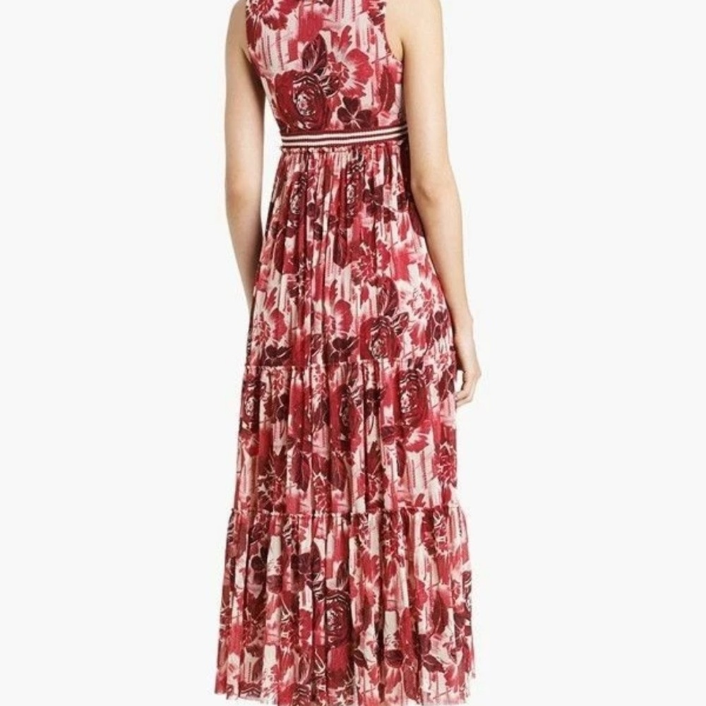 BEAUTIFUL, FLORAL JEAN PAUL GAULTIER RED FLORAL MESH MAXI DRESS  Size L FUZZI